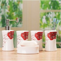 普潤 多功能陶瓷衛(wèi)浴四件套帶托盤 洗漱套裝 衛(wèi)浴件套浴室用品 陶瓷衛(wèi)浴套件衛(wèi)生間用品 綠色